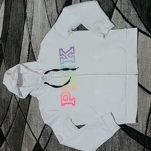 VS PINK 2021 RAINBOW GRADIENT LOGO FULL-ZIP HOODIE SWEATSHIRT